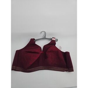 Cacique Lightly Lined No-Wire Bra 50DD Burgundy Lace Metallic Band 1122696 NEW